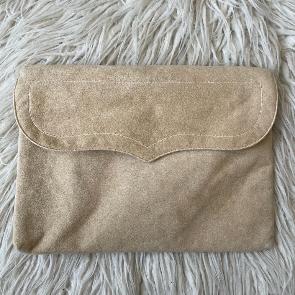 Reva Beige Vintage 70s Boho Ultra Suede Convertible Purse Clutch Shoulder Bag OS